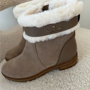 kate spade Taupe Suede Shearling-Trim Winter Ankle Boots